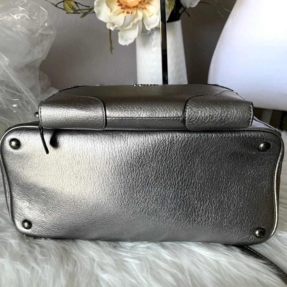 RARE Coach Mickie Silver Metallic Satchel and  Rare Matching Wallet